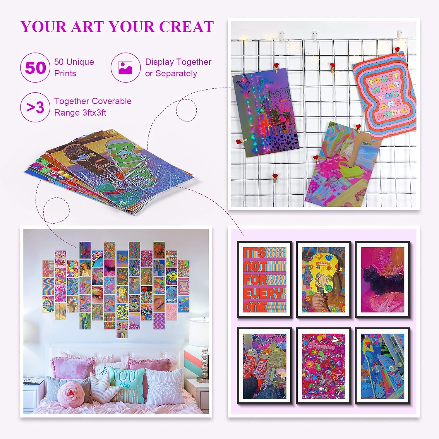 ONE WALL Photo Collage Kit for Wall Aesthetic Room Decor, Indie Aesthetic Pictures for Wall Collage, 4x6 inch Photo Prints VSCO Poster for Bedroom, Wall Art Print Dorm Wall Decor Christmas Gift for Teen Girls