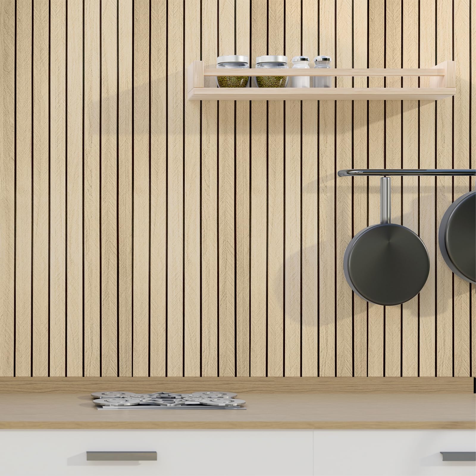 Panneaux acoustiques auto-adhésifs Panneaux muraux en bois, 300x40cm Panneaux muraux en bois Décoration murale, Panneau de protection acoustique 3D à lamelles en placage de bois Panneaux de plafond