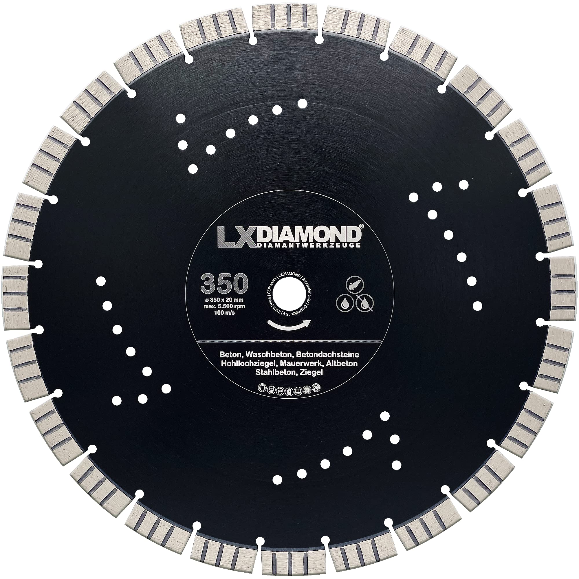 Diamant-Trennscheibe 350mm x 20,0mm Premium 15mm Segmente passend für Beton Stahlbeton Waschbeton Universal Diamantscheibe für Winkelschleifer Trennjäger 350 mm