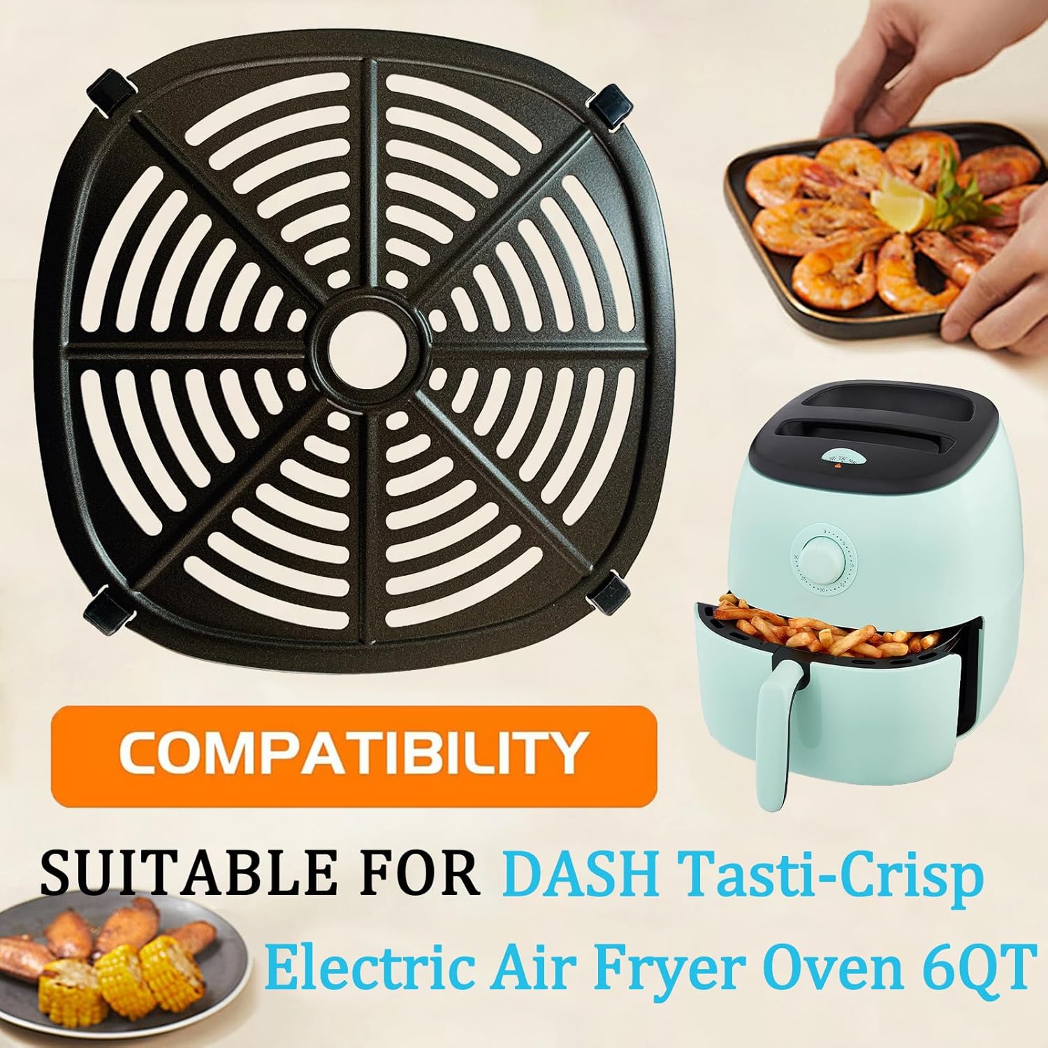 Air Fryer Crisper Plate for 6QT DASH Tasti-Crisp Electric Air Fryer Oven, Premium Air Fryer Rack Grill Pan Plate Insert Grate Shelf Grid for 6QT Dash Air Fryers, Non-stick, Dishwasher Safe