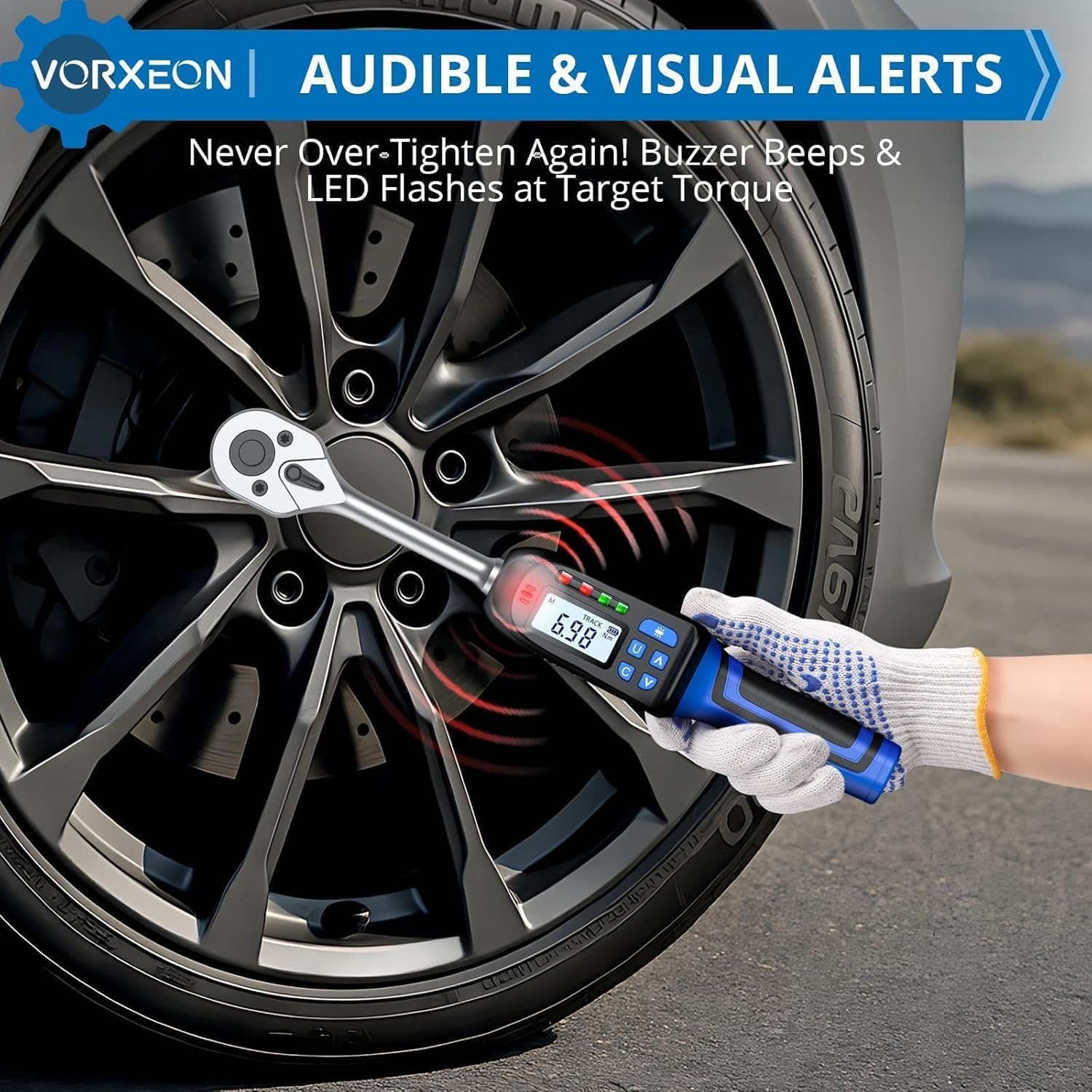 3/8 Digital Torque Wrench (4.9-99.6 Ft-Lb/6.8-135 Nm) ±2% Precision, LED+Buzzer Alerts, 4 Units – Nm, Ft-Lb, In-Lb, Kg-Cm