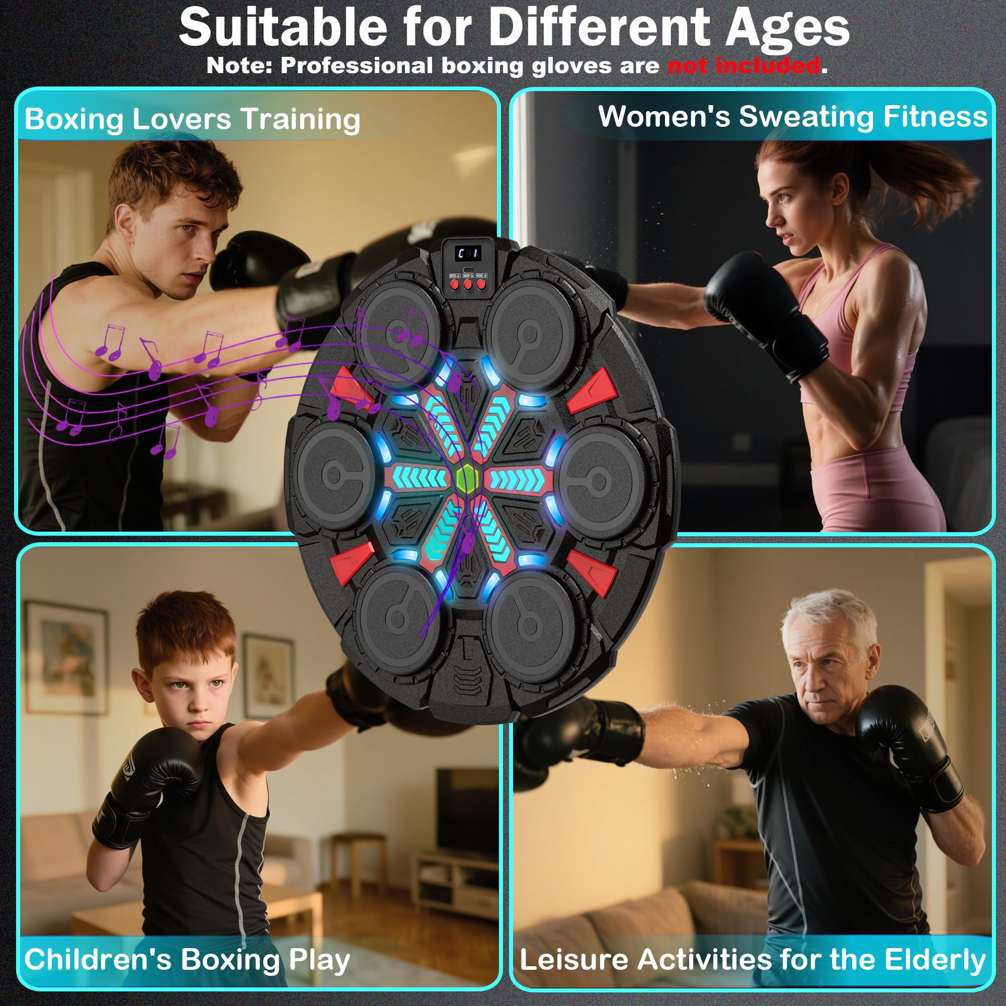 Macchina da boxe musicale per bambini e adulti, tappetino da boxe Bluetooth da parete con guanti, luci ritmiche e attrezzatura per due giocatori, per la casa, la palestra, giocattoli sportivi, regali
