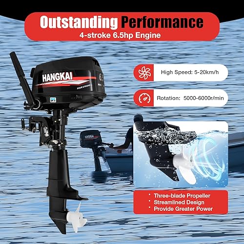 Miniatura 6 de Hangkai motor fuera de borda 6.5hp 4 tiempos, 123CC aluminio resistente motor de barco con sistema de refrigeración por agua para barcos inflables,