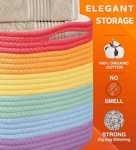 Miniatura 30 de CHAT BLANC Cestas de cuerda de algodón para organizar Cestas de almacenamiento de 15 x 10 x 9 pulgadas para estantes Canastas pequeñas tejidas