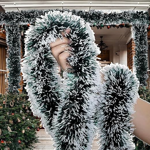 200cm Long Dark White Artificial Christmas Tinsel Garland Decorations DIY for Xmas Tree,Fireplace Mantel,Stairs Railing Outdoor Indoor Holiday Decor