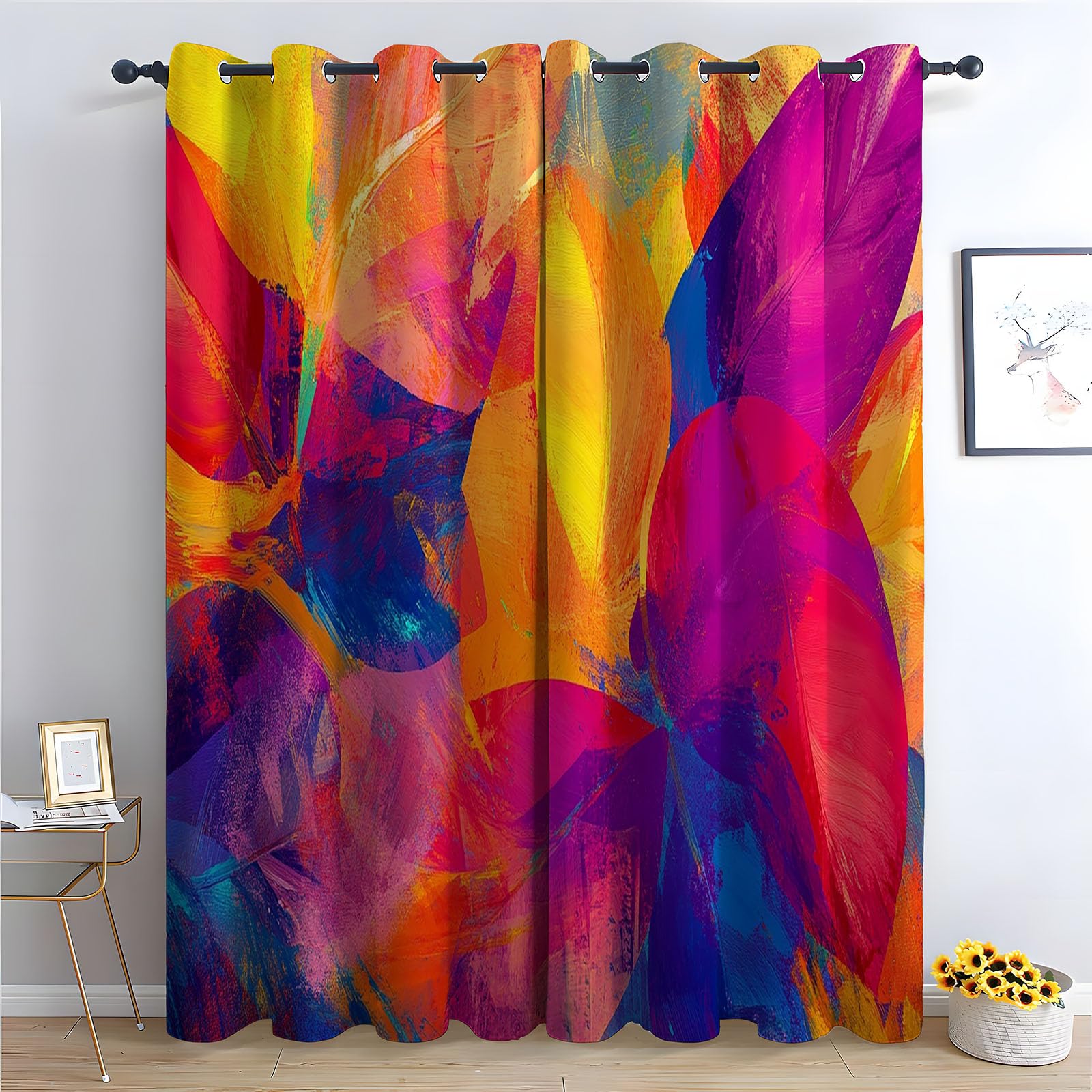 TERUEA Blackout Curtains for Bedroom Abstract artwork featuring varied toned foliage Window Drapes with Grommets Thermal Insulated Privacy Protect for Living Room-42 W x 84" L (Pack of 2)