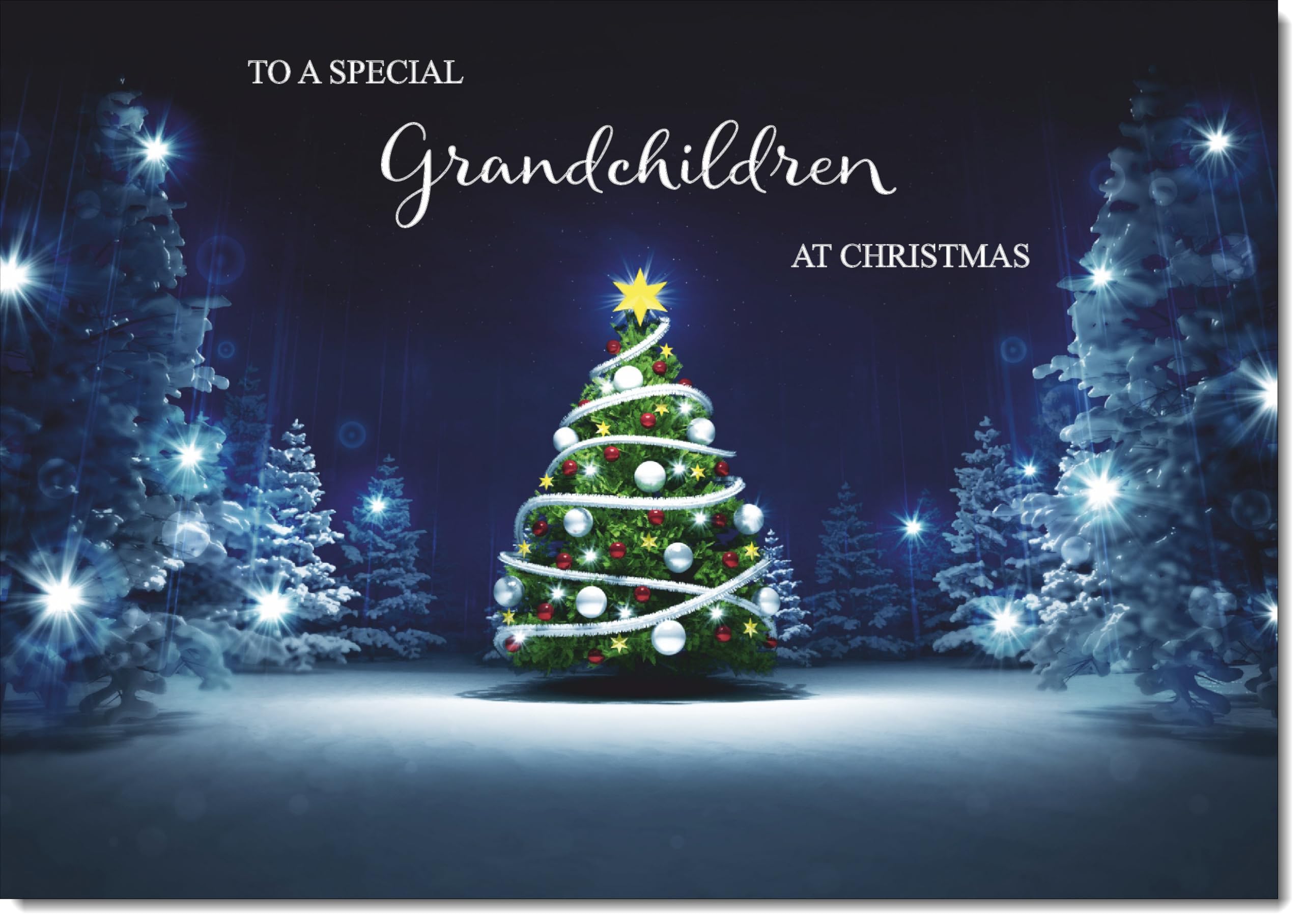doodlecards Grandchildren Christmas Card Tree in Dark Sky Large A4 Size Christmas Card for Grandchildren with Plain Envelope