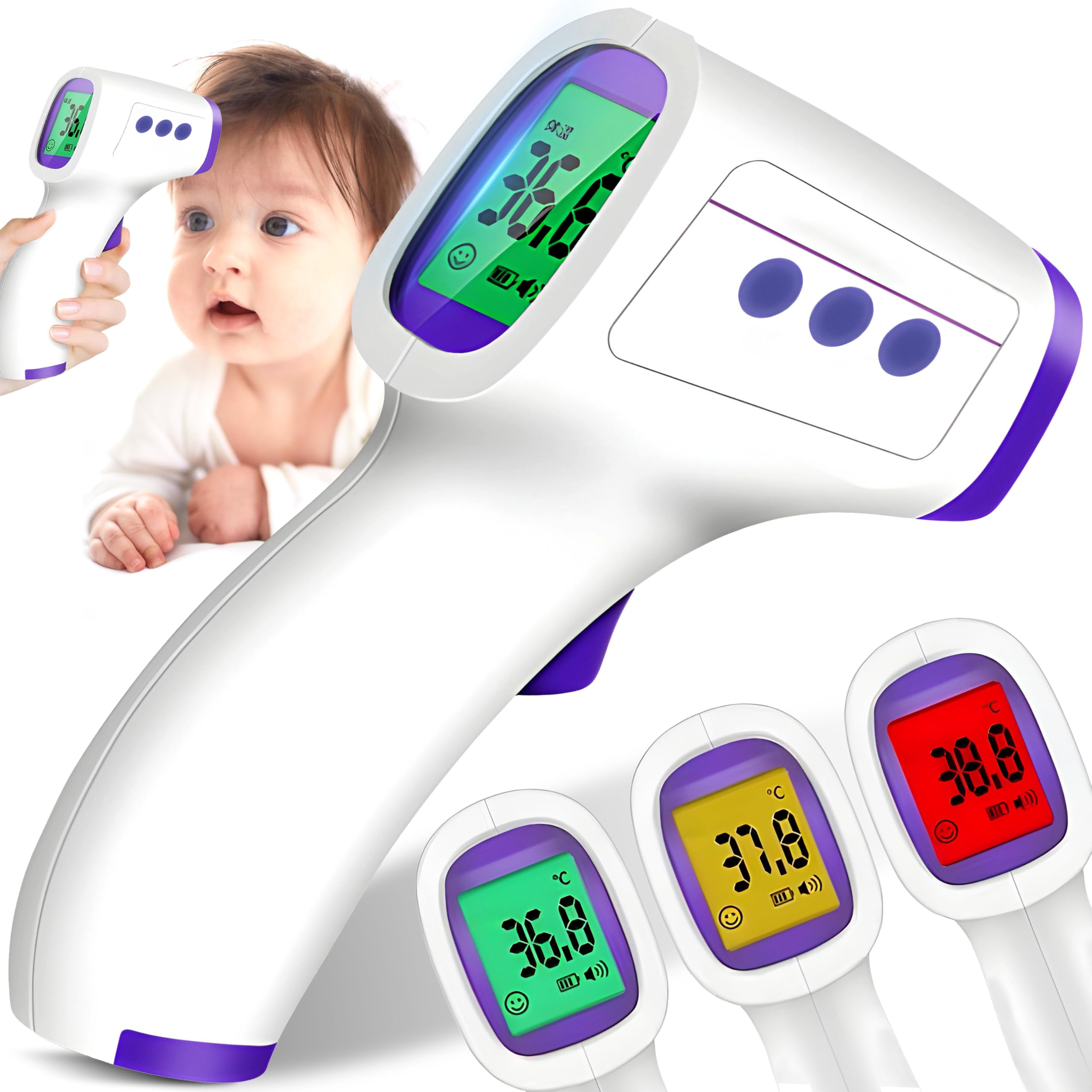 Retoo Termómetro Infrarrojo Digital sin Contacto para Mediciones Corporales y Ambientales, Pantalla LCD de 3 Colores, Función de Ahorro de Batería, Memoria para 30 Lecturas