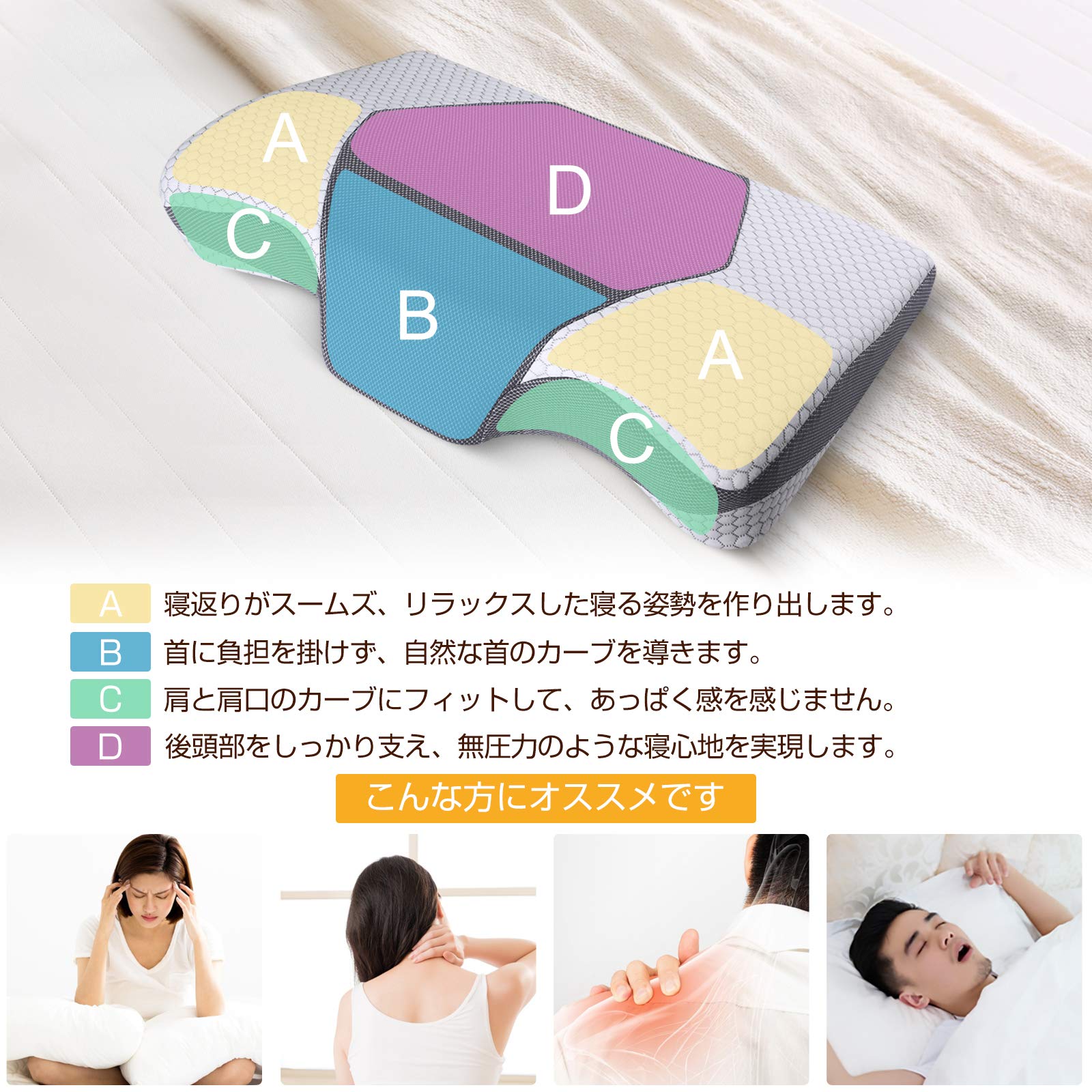 Amazon｜枕 低反発 頭・首・肩をやさしく支える 仰向き 横向き まくら