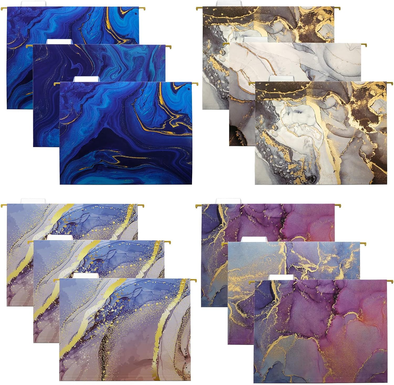 Global Printed Products Deluxe Designer Printed Hanging File Folders, 4 Patterns, Letter Size, 12/pk (Watercolor Solid)