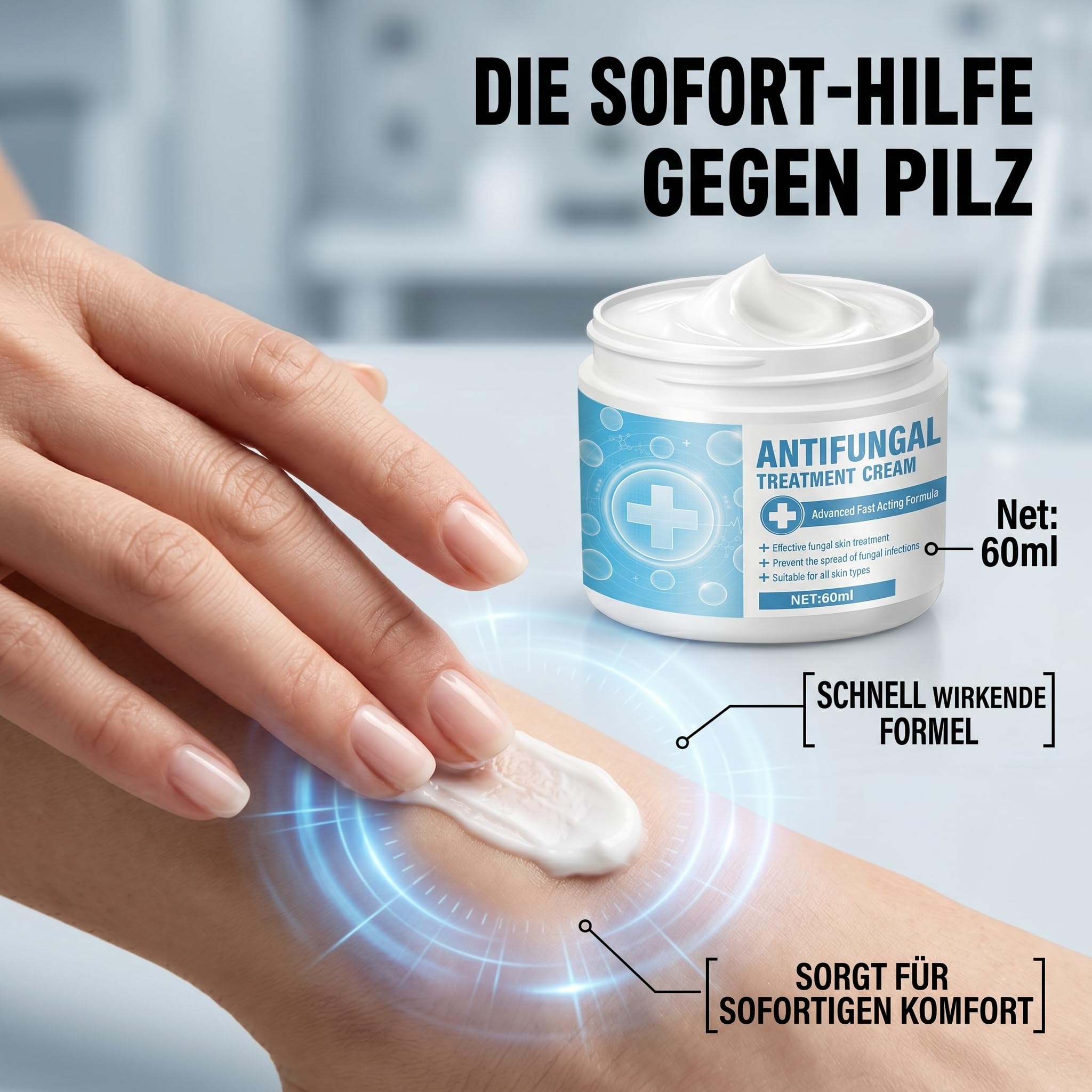 Hautpilz Creme, Intensiven Behandlung bei Fußpilz, Ekzem, Leistenpilz & Tinea Versicolor, Geeignet für Gesichts- Und Körperpflege, Nicht Reizend, 60ML