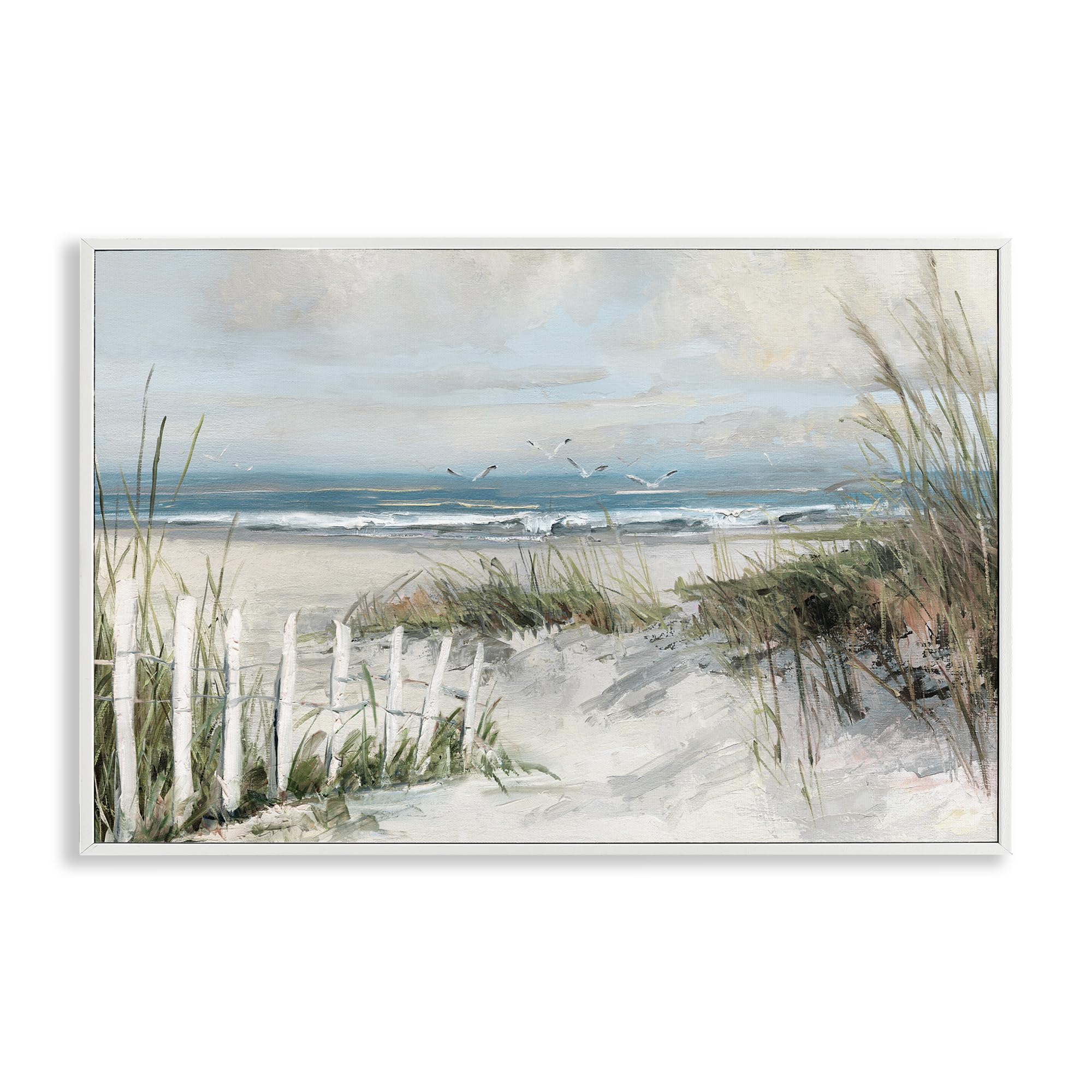 Stupell Industries Coastal White (Textured) Coastal Dunes Weathered Fence, 20 X 30 Inch Framed Giclée Print