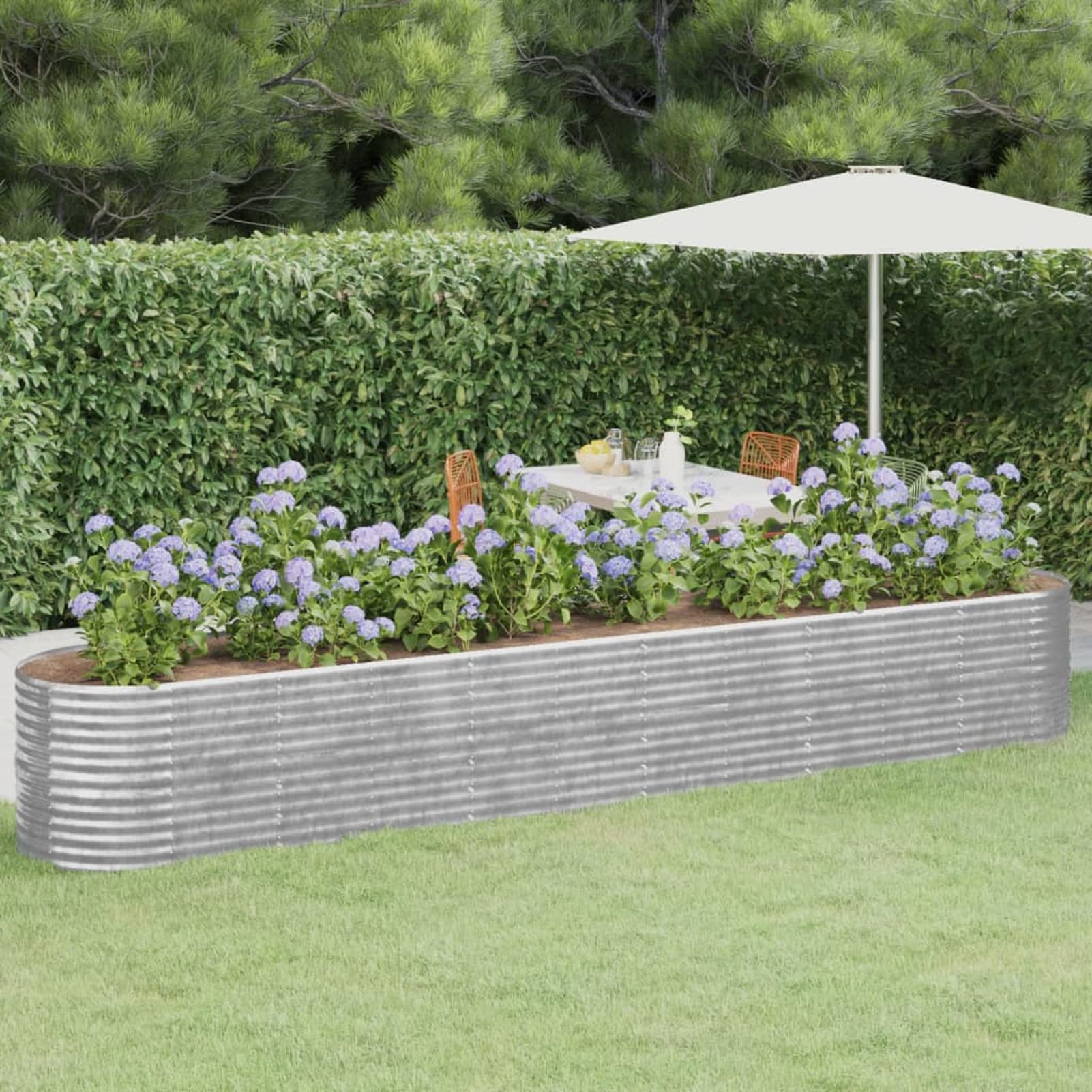 ZEYUAN Jardinera arriate, Macetero Exterior, Macetas para Flores Y Plantas, Jardineria, Huerto Urbano Terraza, Mesa De Cultivo, Huerto En Casa, Acero Recubrimiento Polvo Plata 440x80x68 cm