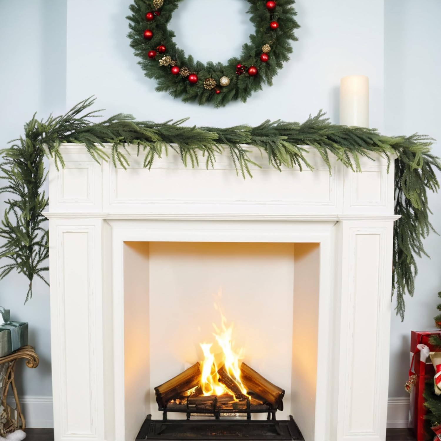 6ft Christmas Norfolk Pine Garlands, Real Touch Winter Pine Garland, Artificial Nature Touch Greenery Garland for Table,Mantle, Wall, Indoor, Outdoor Christmas Decorations - Image 9