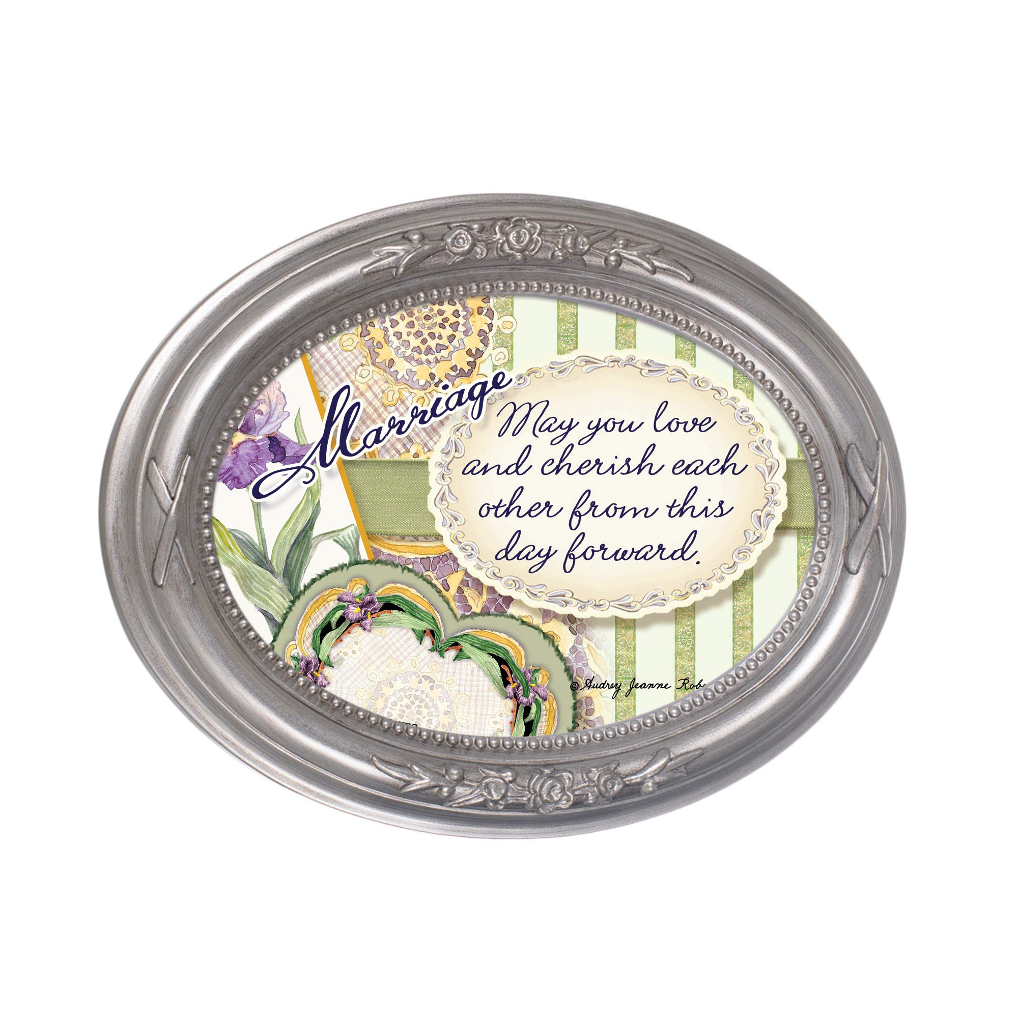 Cadre photo ovale Cottage Garden souvenir mariage argent brossé