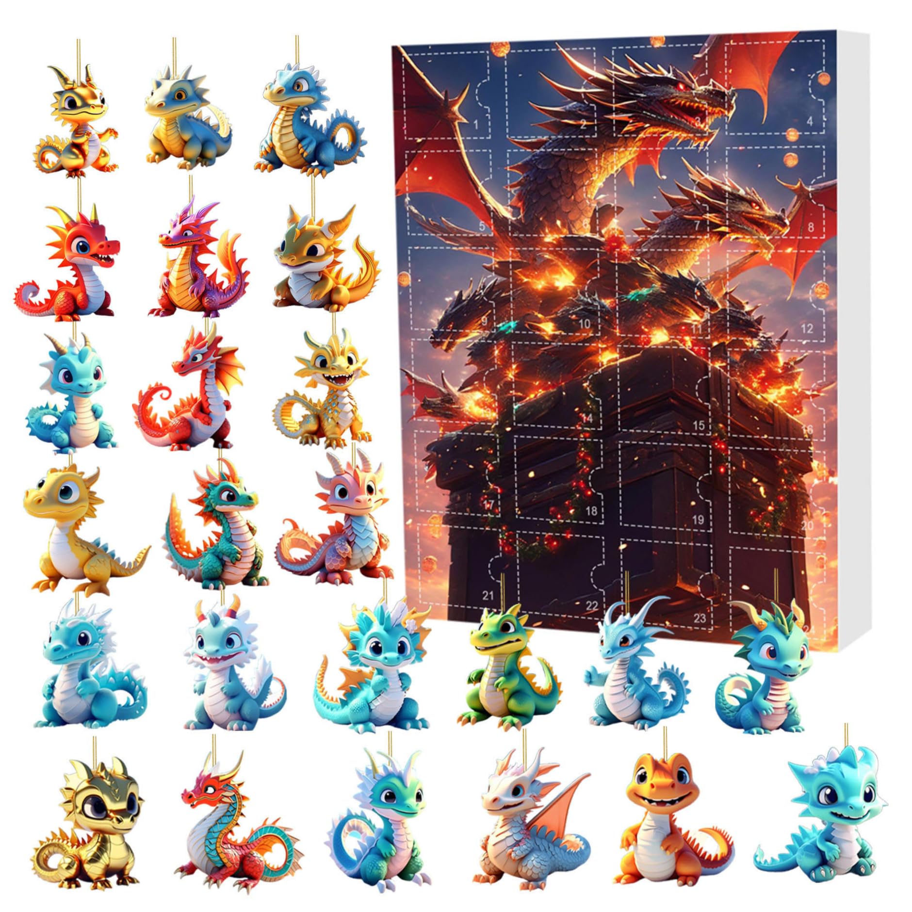 CAKEEYUM Christmas Advent Calendar 2024, 2D Dragon 24 Days Christmas Countdown Calendar, Hangable Acrylic Advent for Children, Decoration, Style 1