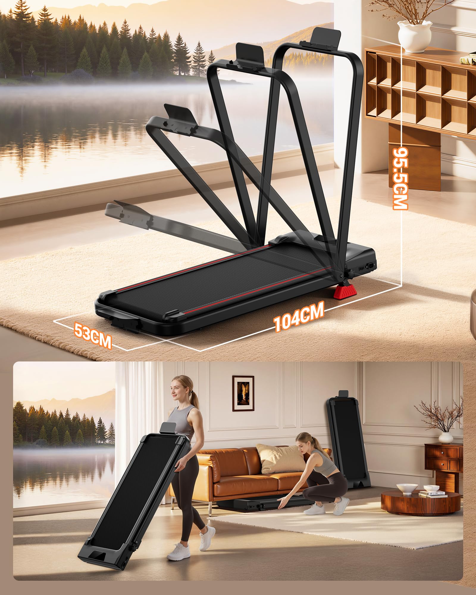 LONTEK Tapis de Course Pliable Inclinable 15%, 10KM/H, 2.5HP, Charge Max 136KG