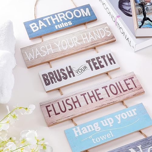 Miniatura 4 de HANTAJANSS Letreros de reglas de baño lindo letrero de reglas de inodoro de granja divertido letrero de arte de pared de madera para ayudar a