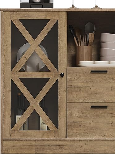 Miniatura 7 de BOTLOG Armario de buffet con almacenamiento, gabinete de barra de café con cajones, aparador buffet Cbinet con puertas de vidrio y estantes