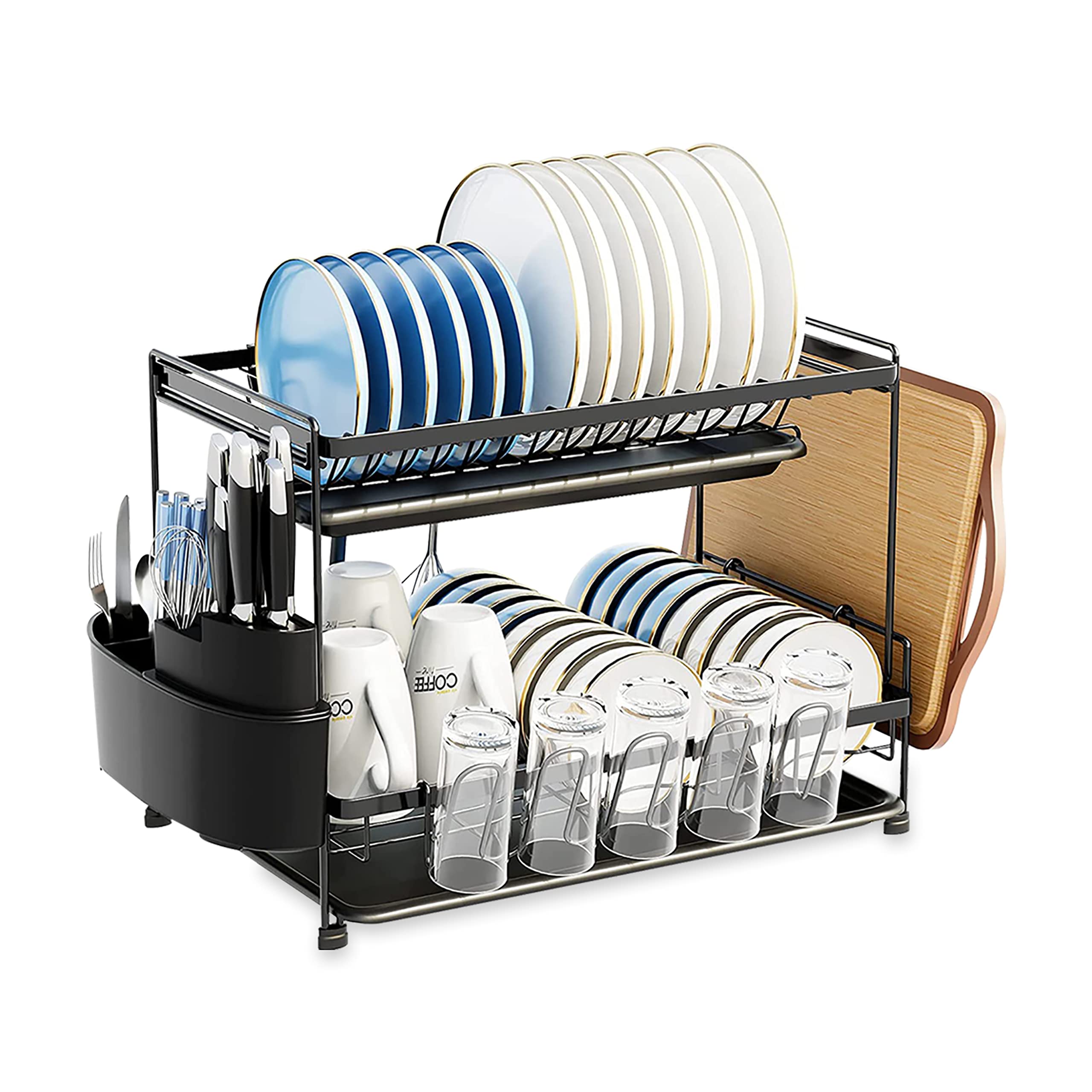 ZeroSpace™ Dish Drying Stand Dish Kitchen Dish Rack Stainless Steel Dish Drainer with Cup Cutlery & Cutting Board Holders Large Capacity Dish Drying Rack for Kitchen Utensil Drying Stand