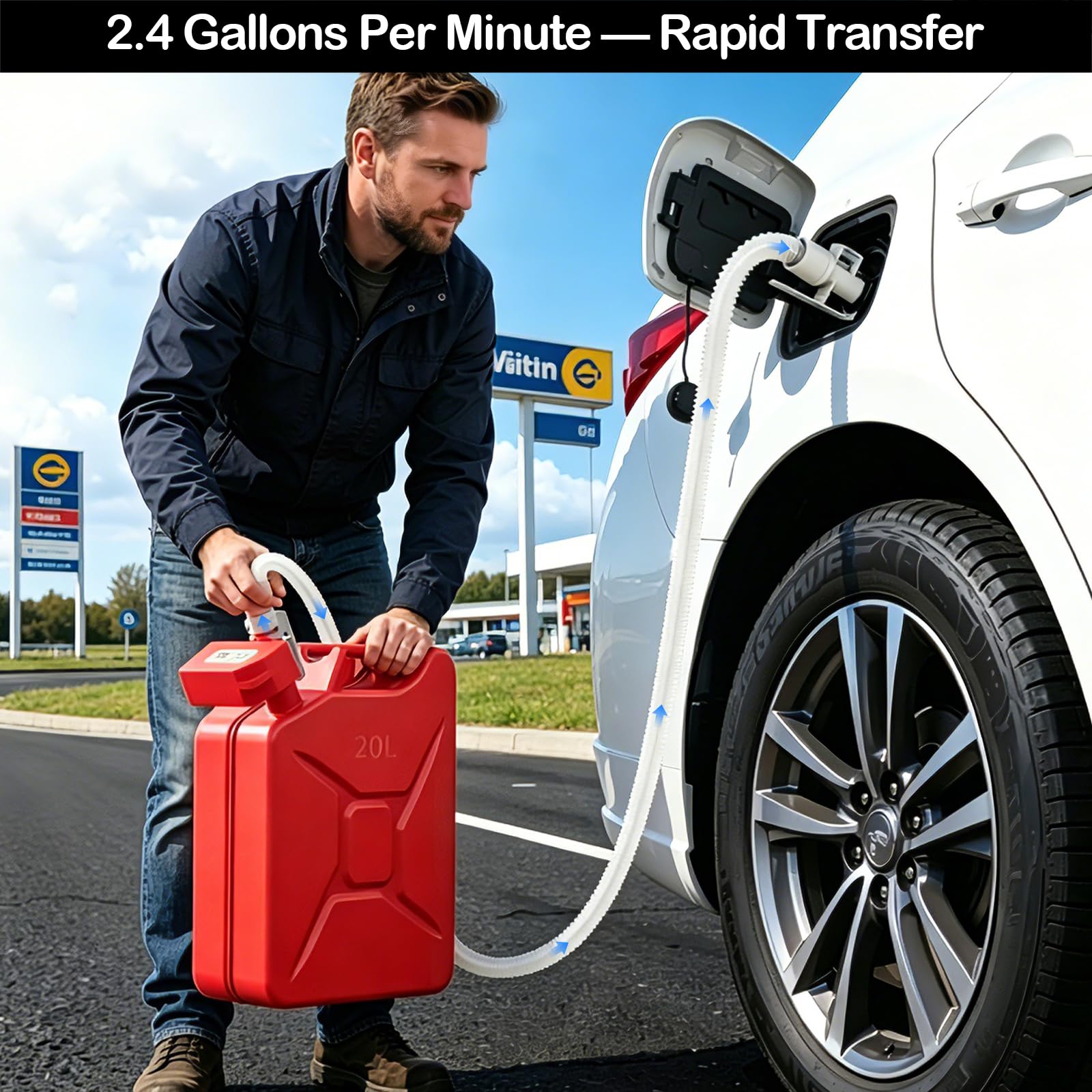 Pompe à carburant électrique, avec capteur d'arrêt automatique, 2,4 GPM, batterie rechargeable, moteur sans balais, inclut sac de rangement, compatible essence, kérosène, diesel et huiles légères