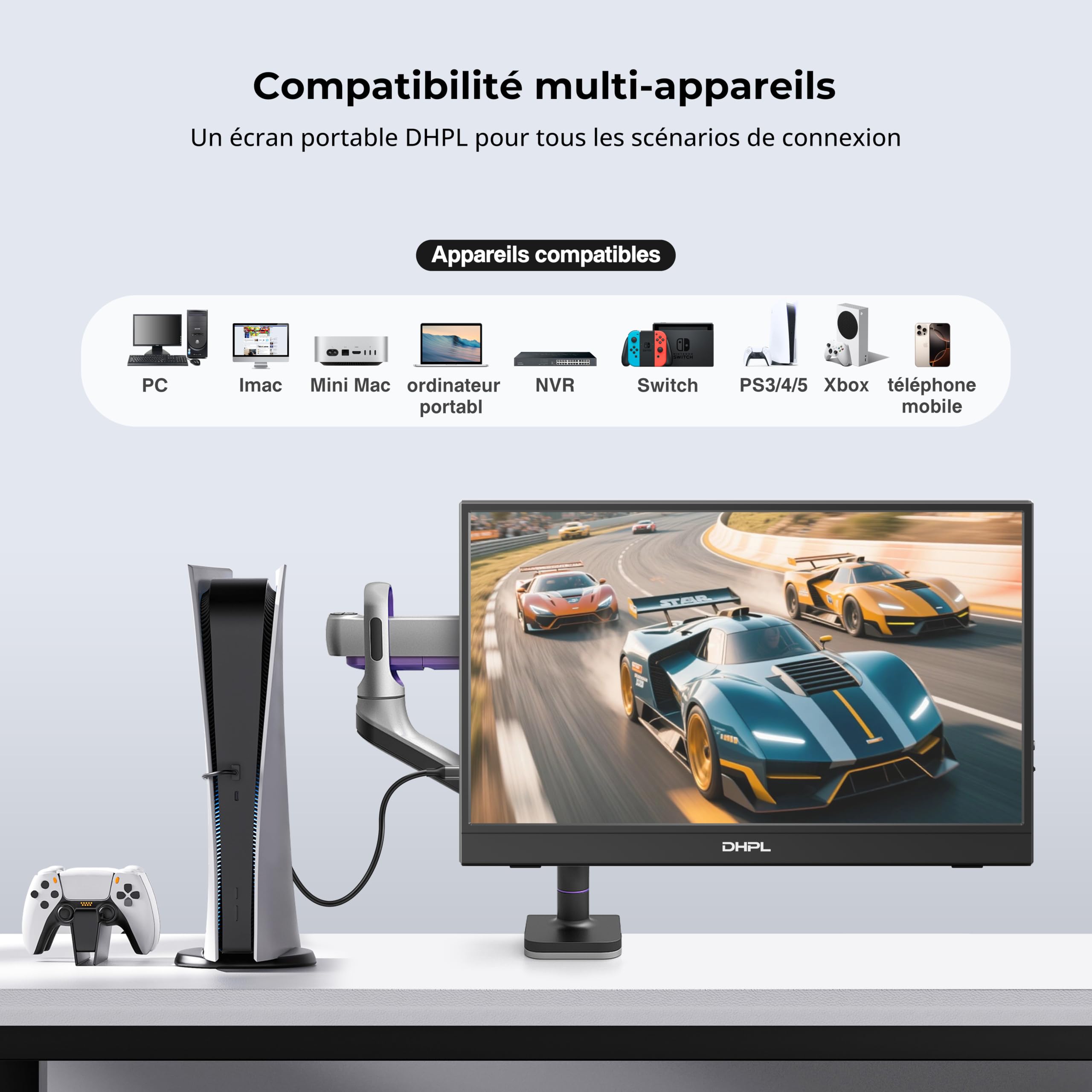 Écran Portable 15,6" IPS FHD 1080P – Écran d'extension USB-C/Mini HDMI, Housse Intelligente + Haut-parleurs intégrés, Compatible Ordinateur Portable, PC, Mac, PS5, Xbox, Switch
