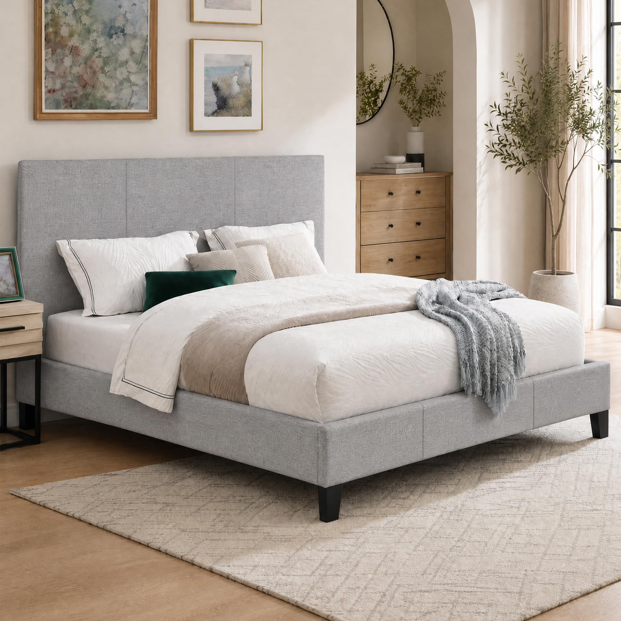 Comfy Living Fabric Modern Bed Frame Light Grey 3ft 4ft 4ft6 5ft (Small Double)