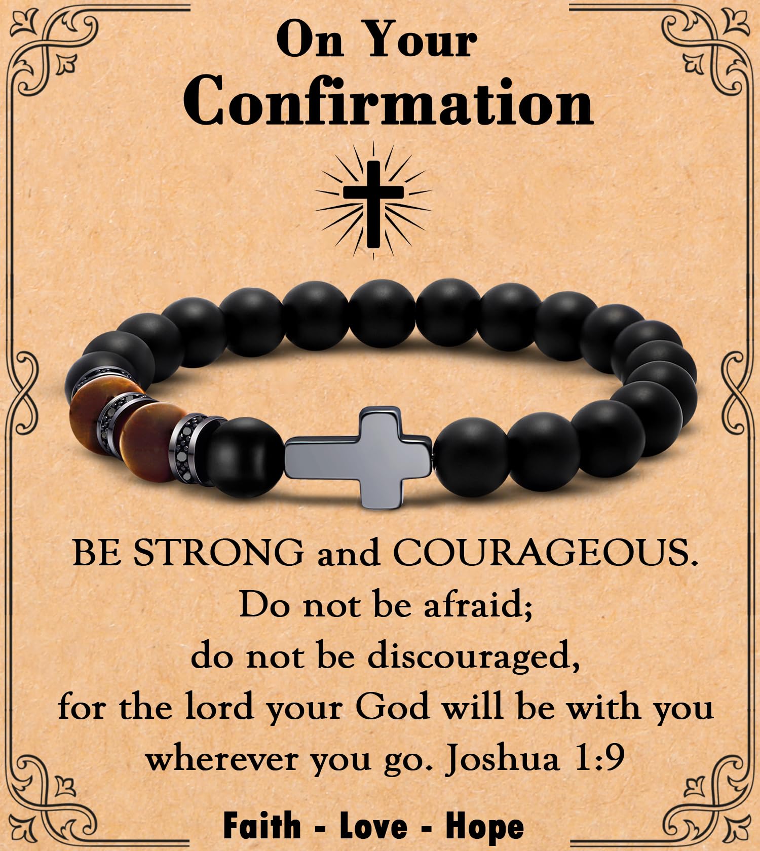 MFTRADING Cross Bracelet for Men Christian Gifts for Son Grandson Brother Husband Dad Man Godfather Religious Baptism Jewelry Birthday Retirement Gifts Beaded Bracelet