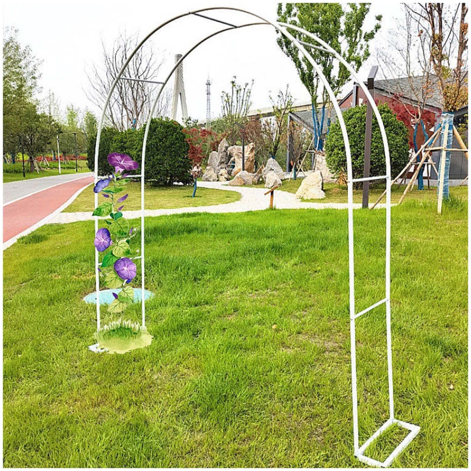 Macetero metálico de Arco para jardín con Soporte para Rosas, Apto para Plantas trepadoras, Disponible en Negro, Verde y Blanco, Altura de 1,2 a 3 Metros, Ancho de 2,2 a 2,3 Metros, estructu