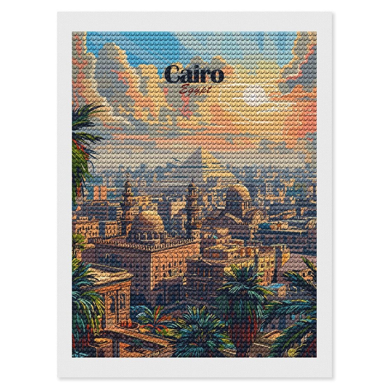 Junmoney Cairo Cityscape Round Drill Diamond Painting 12"x16", for Adults, Creative Leisure Activity, Office Decor, Holiday Gift Idea