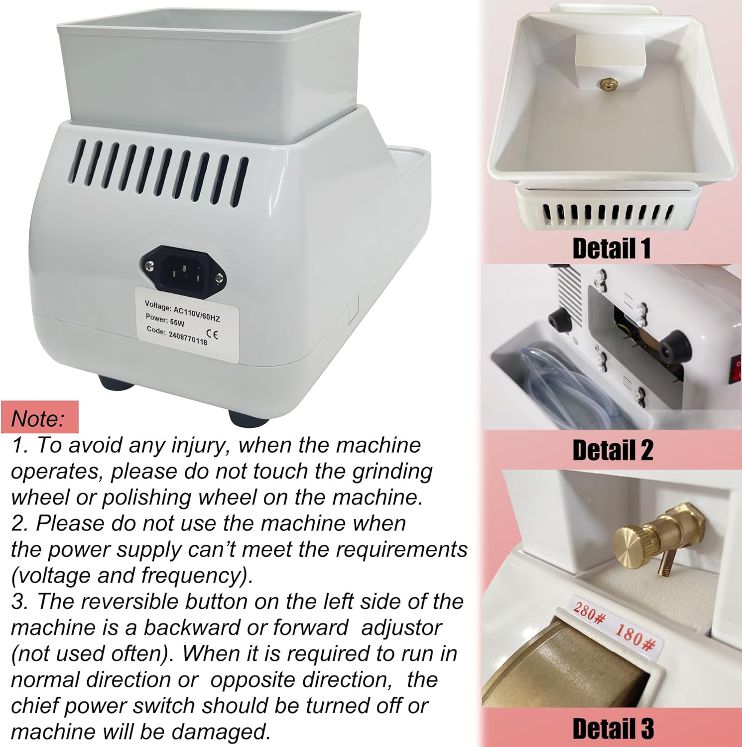 Hand Mill Edging Machine Optical Hand Edge Grinder Manual Optical Lens Edger Eyeglasses Lens Hand Edger and Polisher Lens Grinder Eyeglasses Grinding Machine 110V with Diamond Wheel 280/180#