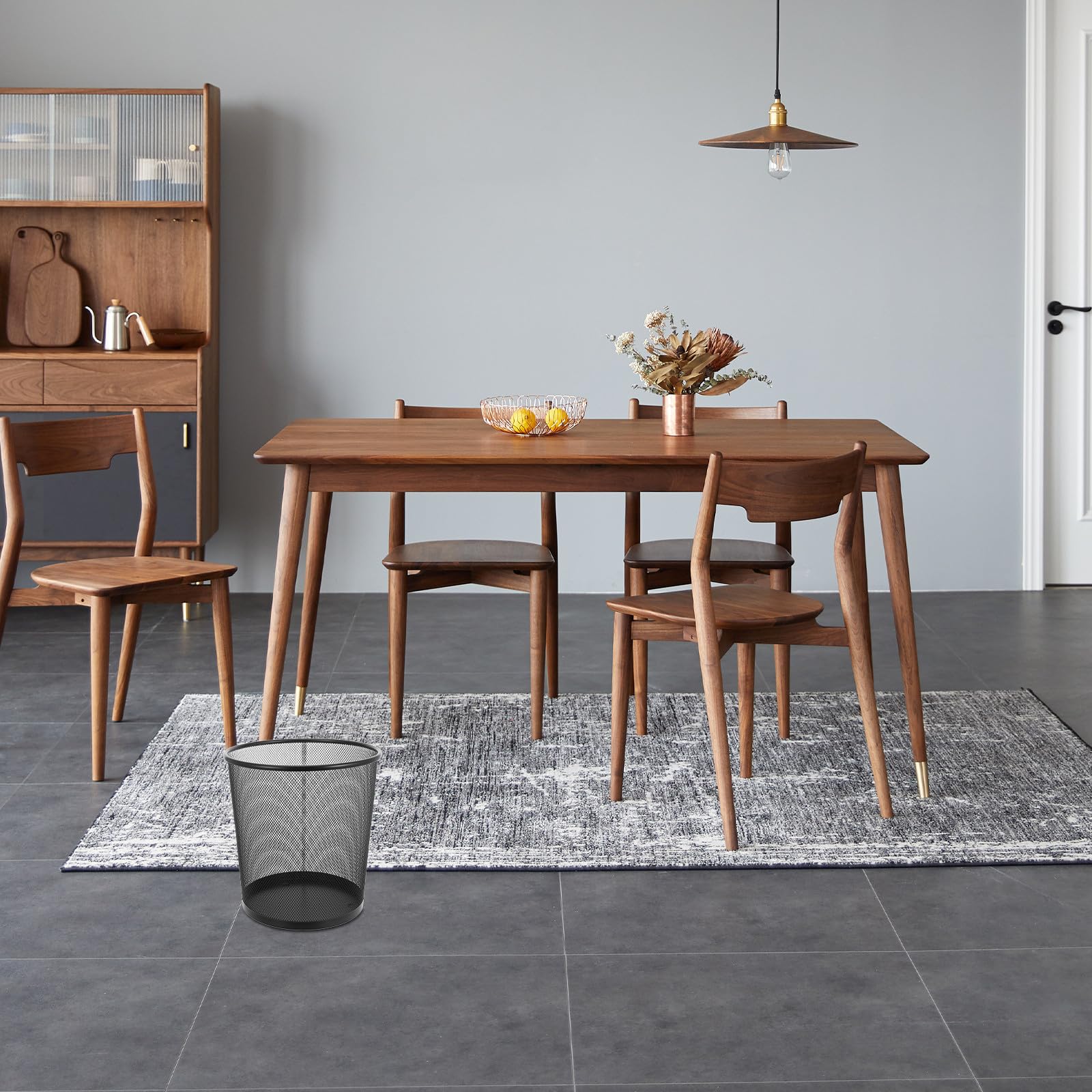 KALLORY 5 Piezas Papelera Metálica Negra Redonda Ventilada y Portátil de 9 L para Cocina y Espacios Compactos, Diseño Moderno y Elegante de Hierro