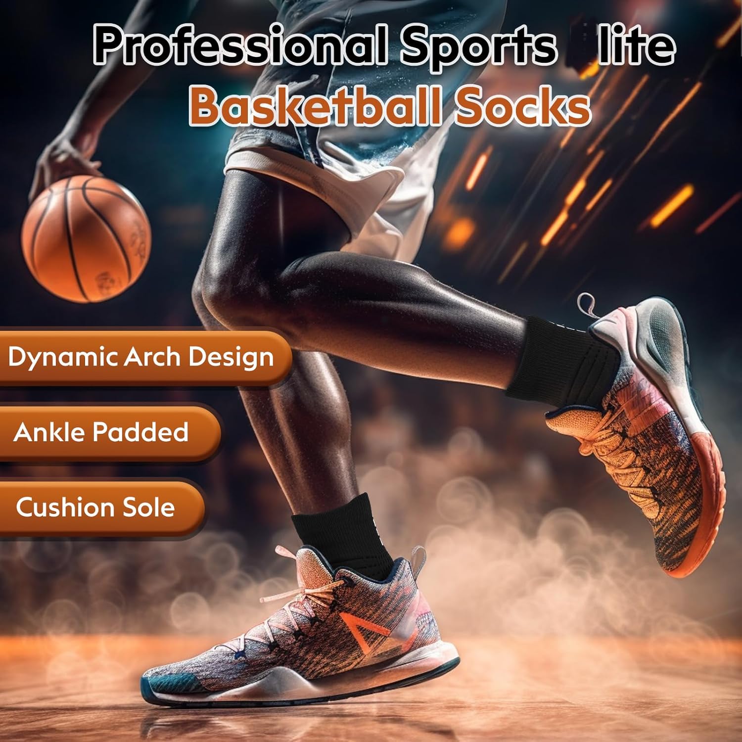 Basketball Socks for Men & Boys, Cushioned Athletic Sports Crew Socks for Youth Adult - Image 3