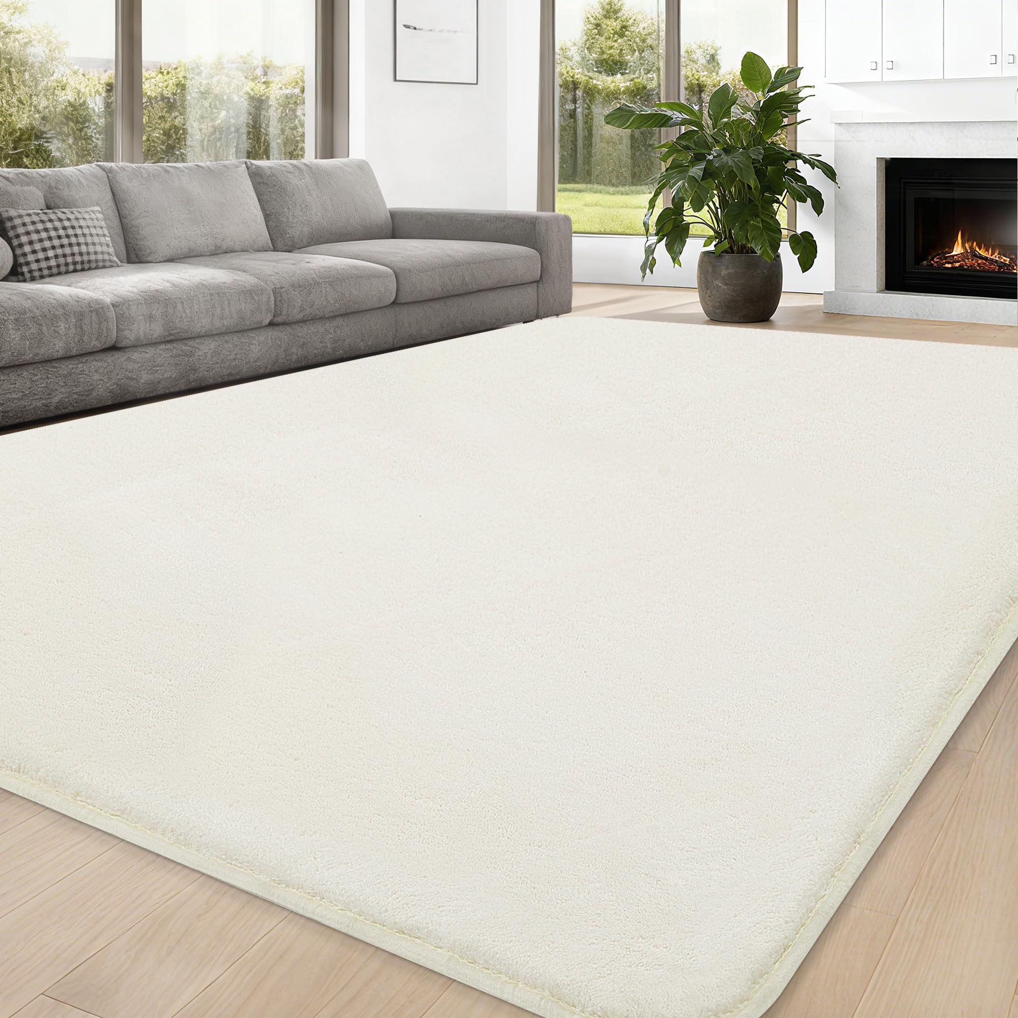 JOJOSEE Carpet Rugs Living Room Large 160 X 230 cm, Anti Slip Large Rugs for Bedroom, Washable Area Rug Fluffy Shaggy Rugs for Living Room Kids Room Bedroom (Milk White, 160 X 230cm) — image 1