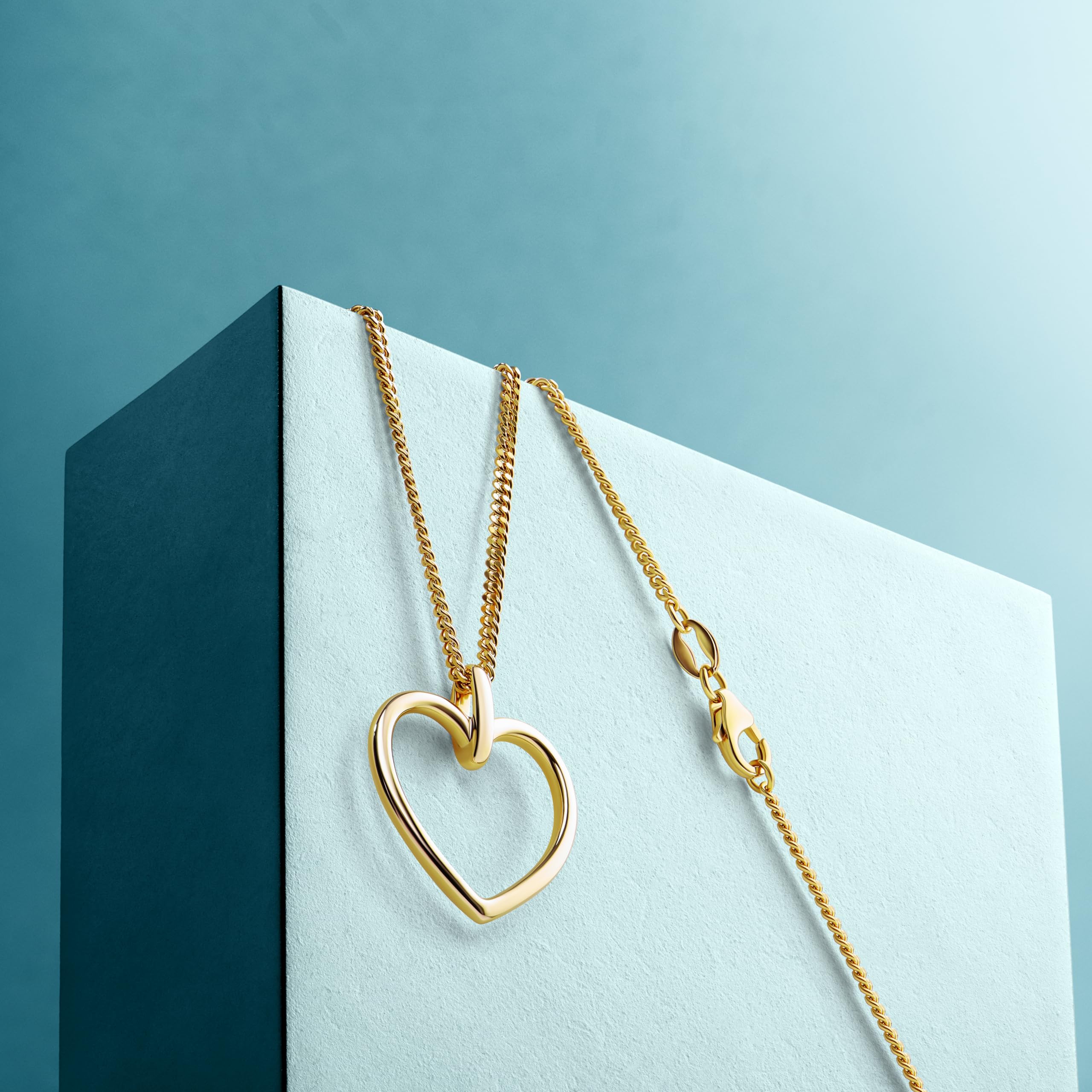 MIORE Collana Donna Argento Placcata Oro 18KT, Catenina con Ciondolo Cuore in Argento Sterling 925. Catena Grumetta Cm 45. Gioiello anallergico.