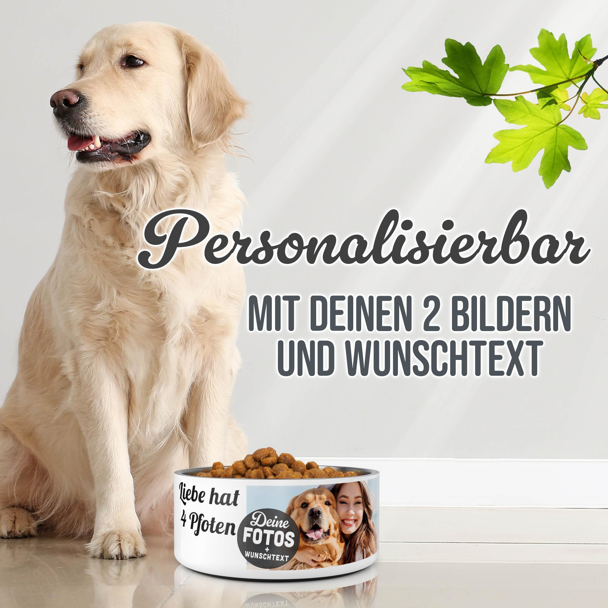 PR Print Royal Hundenapf personalisiert zum selbst gestalten mit Foto-Collage für 2 Fotos & Text - Wassernapf, Fressnapf Hund - Geschenke für Hundebesitzer | Edelstahl, rutschfest 1500 ml