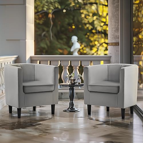 Miniatura 4 de Topeakmart Silla de club de terciopelo, estilo elegante, sillón tapizado para sala de estar, recepción, dormitorio, gris Gris,Beige,Azul,Verde