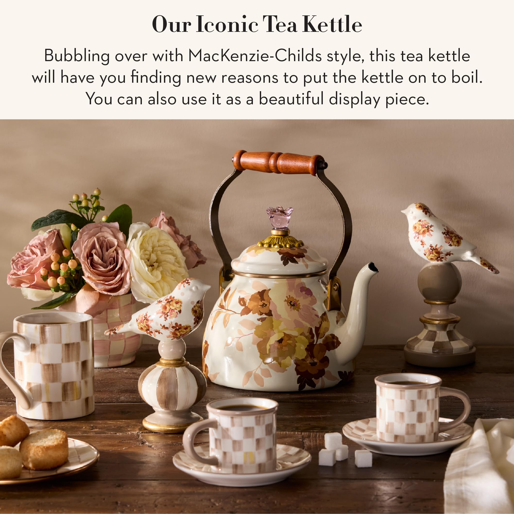 Amazon.com: MACKENZIE-CHILDS Tea Kettle, 2 Quarts, Wild Rose White