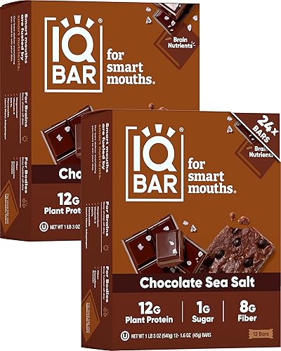 Miniatura 32 de IQBAR - Barras de proteínas vegetales para el cerebro y el cuerpo - Chocolate Chip de Menta - Paquete de 12 - Keto, veganas, bajas en carbohidratos