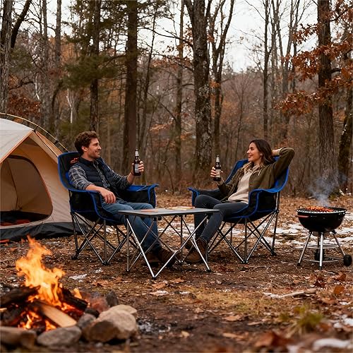 Miniatura 2 de FAIR WIND Paquete de 2 sillas de campamento acolchadas de gran tamaño, silla de brazo plegable cuádruple resistente, portátil para exteriores,