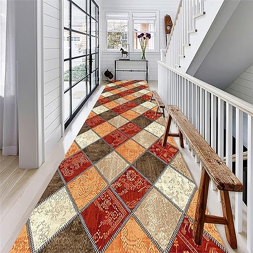 Alfombra de pasillo, alfombra de entrada para pasillo, alfombra grande antideslizante, tapete de piso con patrón de retazos, almohadillas de