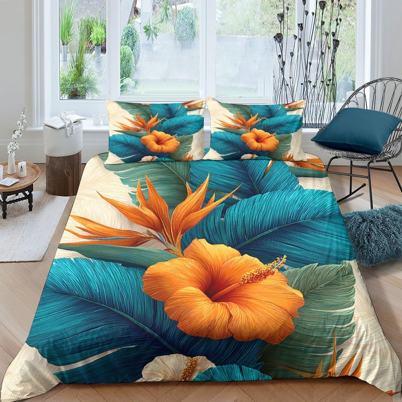 Ctjqhvkz Style-4 3D Printed Tropical Flower Fitted Sheet Microfiber Soft Orange Blossom Mattress Cover For Bedroom Decor Protection Single（135X200cm）