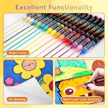 Acrylic Paint Markers Brush Tip 48 Colors Acrylic Paint Pens Automatic Ink Control Acrylic Markers for Wood, Stone, Glass, DIY & Art Supplies