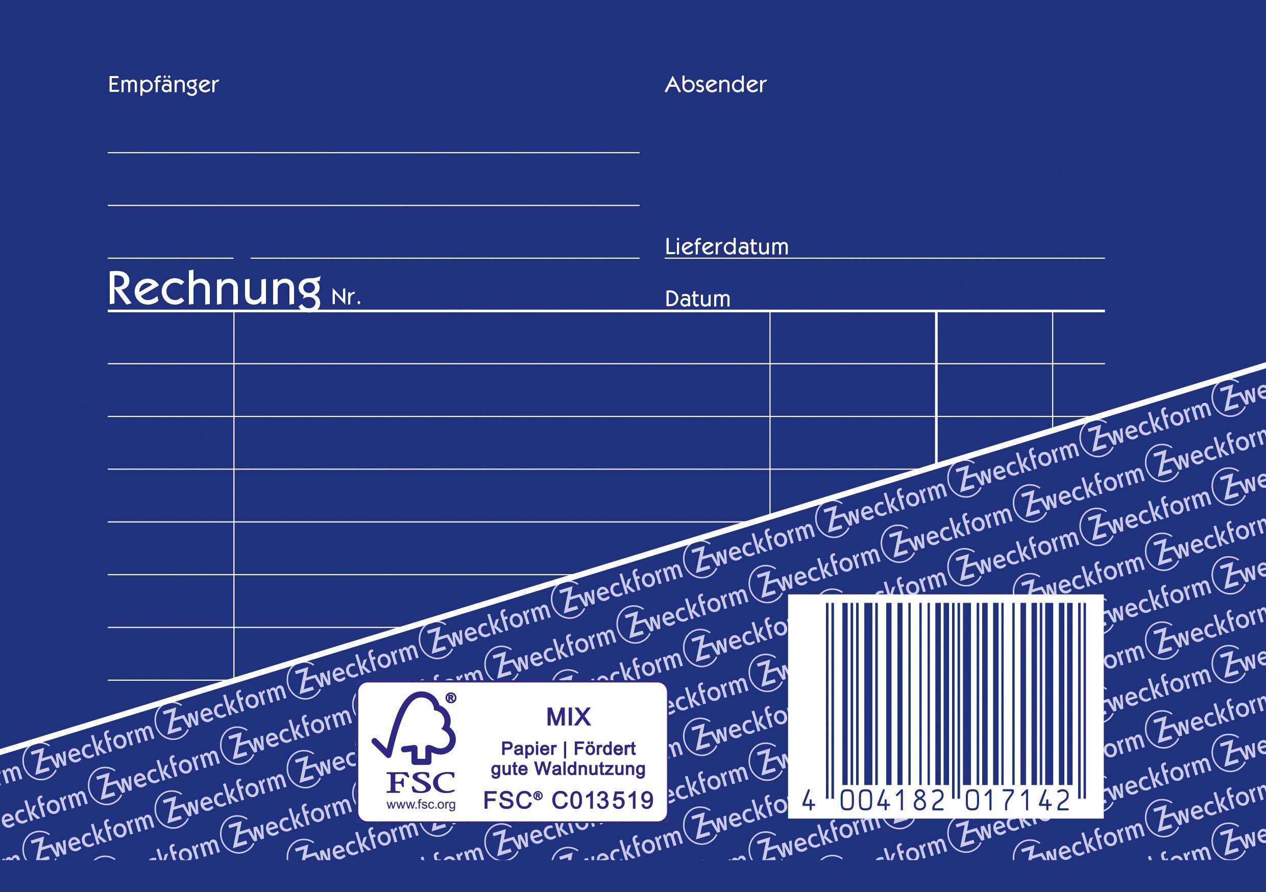 AVERY Zweckform 1714-5 Rechnung (A6 quer, 2x40 Blatt, selbstdurchschreibend mit farbigem Durchschlag, mit Netto- und Bruttobetrag, MwSt. uvm, speziell für Österreich) 5er-Pack, weiß/gelb, Blau