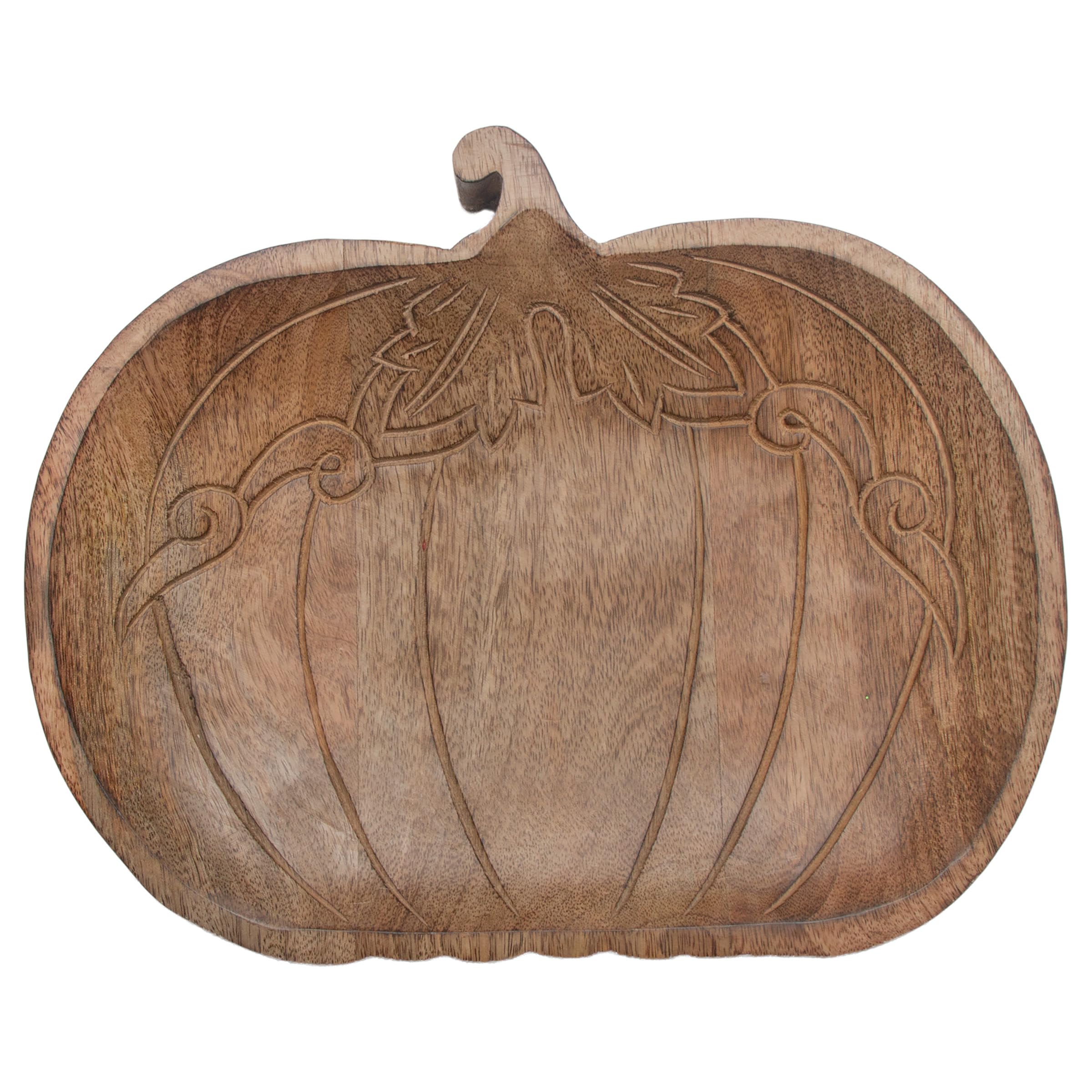 Boston International Tablett aus Mangoholz, dekorativ, 34,9 x 27,3 cm, gravierter Kürbis