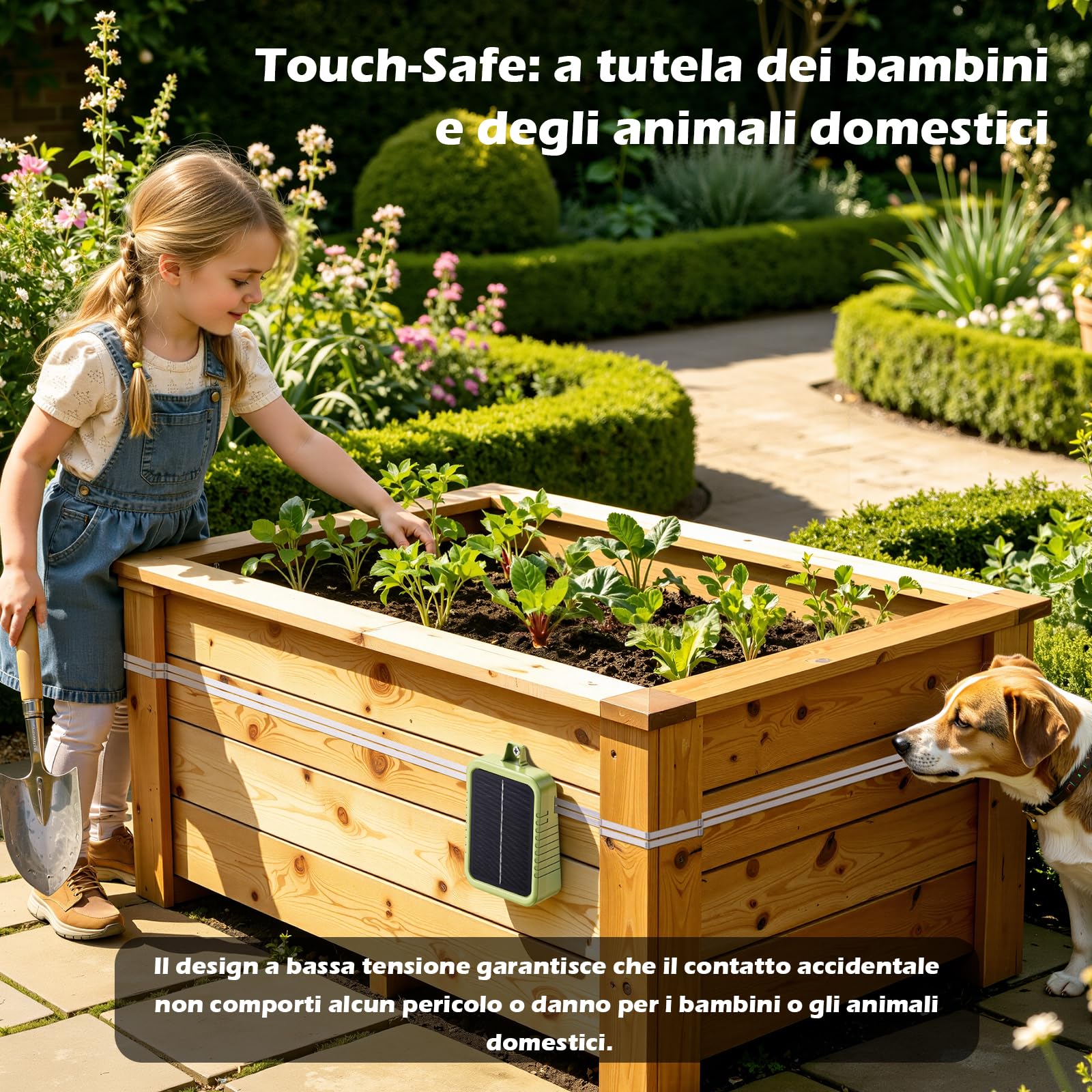 Kit di Recinto Elettrico Anti-Lumache, Pannello Solare 2W e Batteria al Litio Integrata 2.4Ah, Dispositivo di Protezione con Nastro Recinto 12m e Accessori Anti-Lumache, per Protezione Giardini