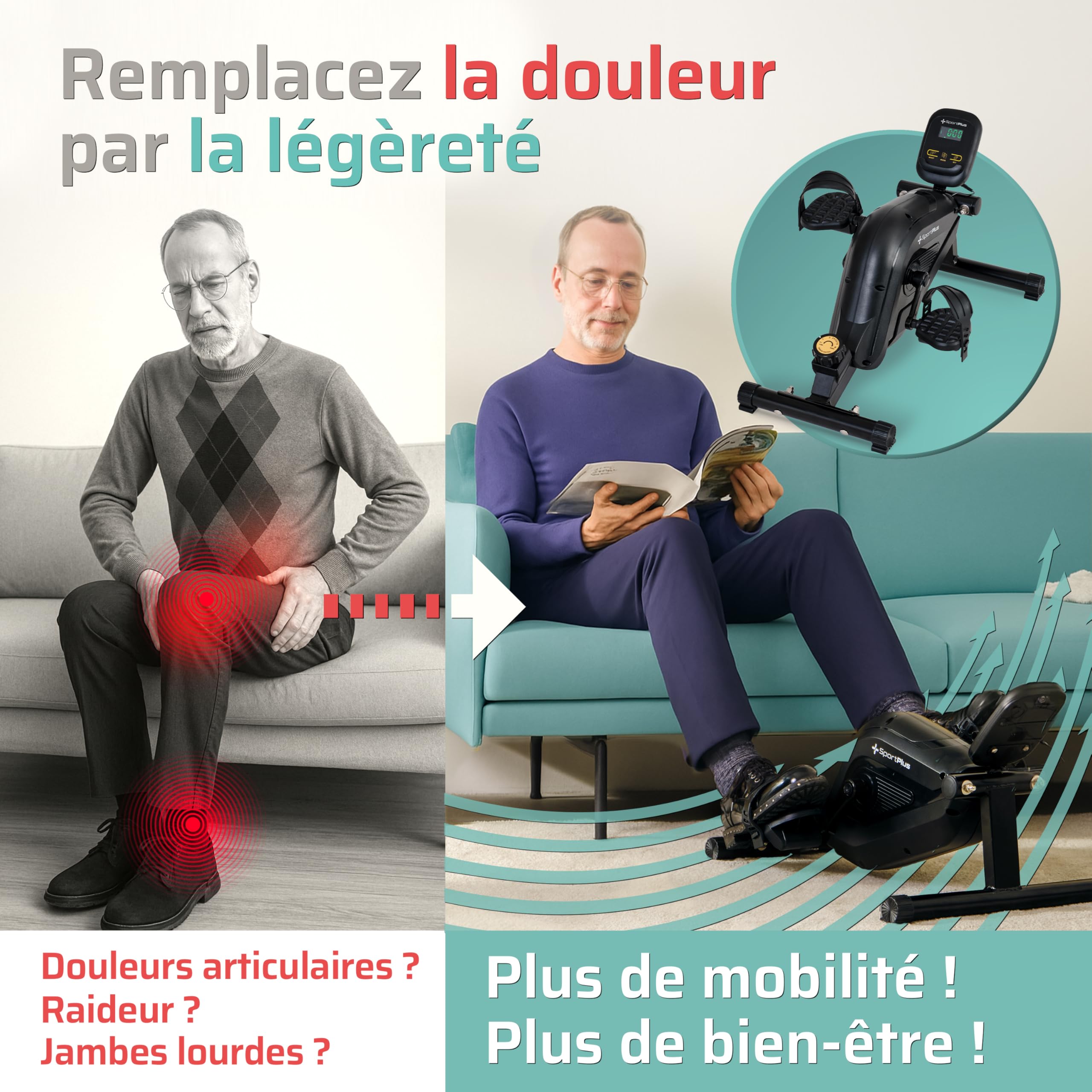 Sportplus vélo d'appartement & de Bureau, Mini vélo d'appartement, avec Frein magnétique & 8 Niveaux de résistance, avec Ordinateur d'entraînement, pédales Extra Larges