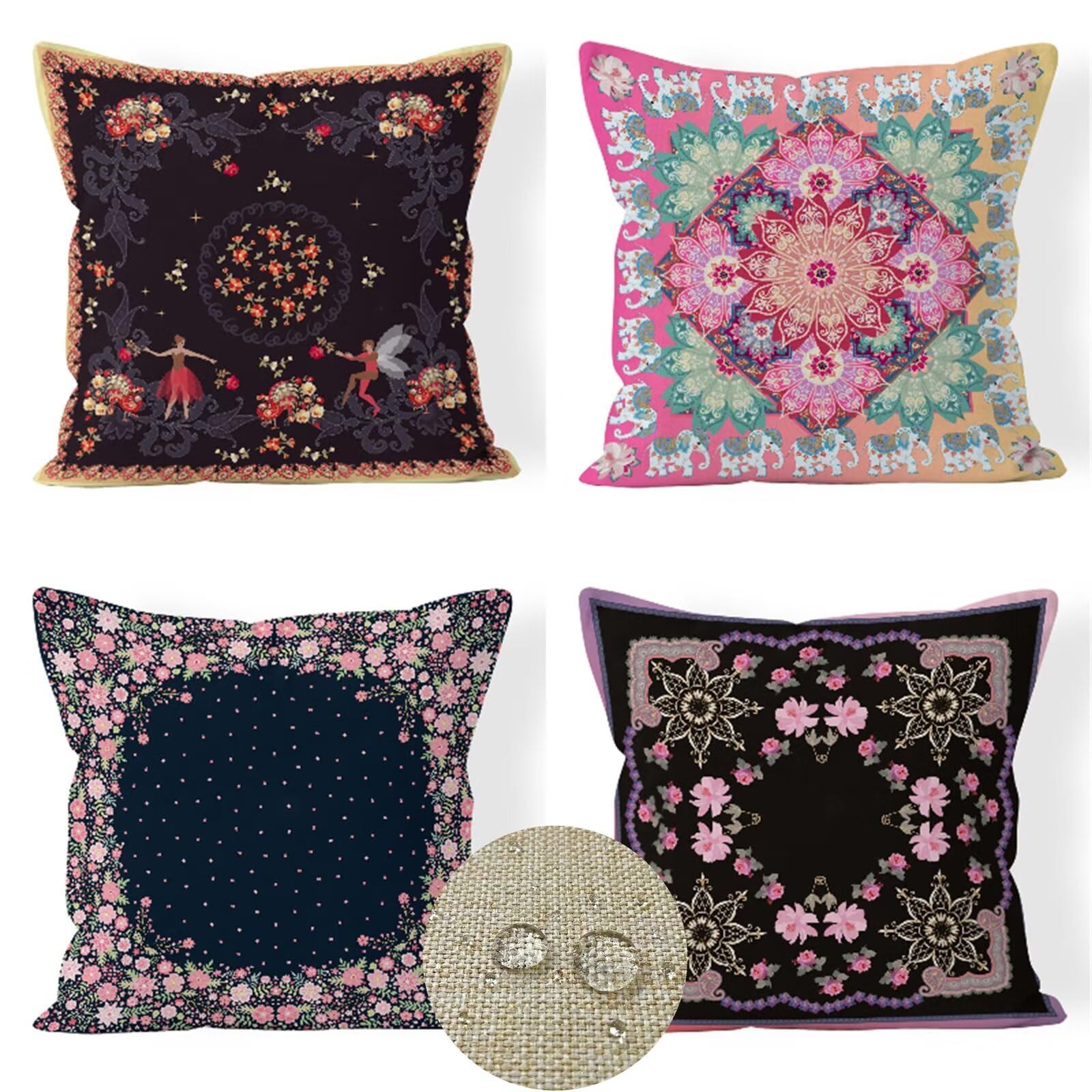 Fundas Cojines Decorativos Moderno Modernos Cojines Sofá 60x60cm Verano impermeable Lino Cojín Mandala Cojin Exterior, para Sofá Cama Coche Sala de Estar Hogar jardín Otoño Cojines Juego de 4 HY-2341