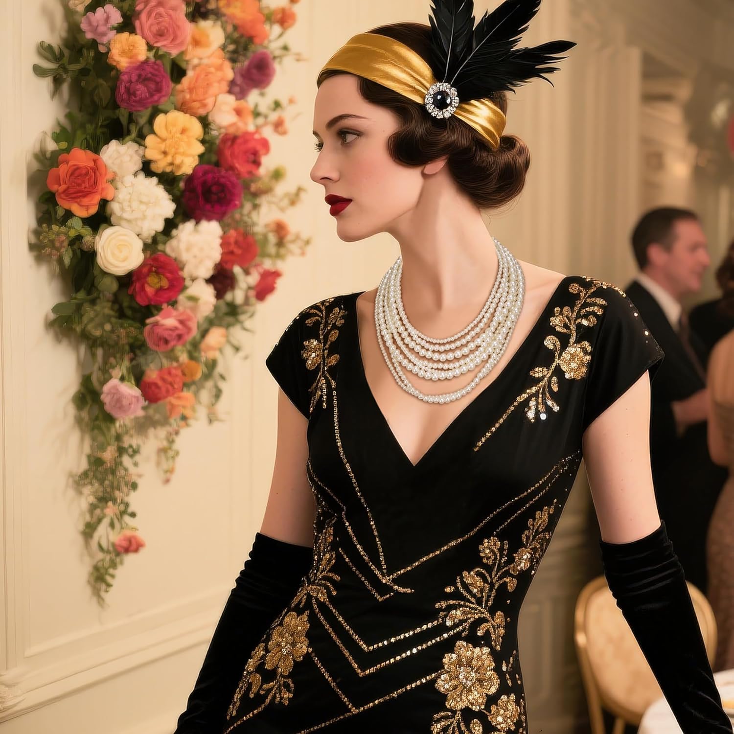 BriLove Vintage 1920s Costume Jewelry Multilayer Imitation Pearls Art Deco Chunky Strand Choker Necklace for Women Halloween Cosplay Party Prom Accessories - Image 3