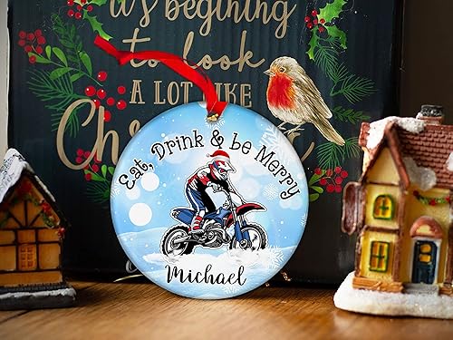 Prezzy Adorno de Navidad de motocross para comer beber y ser feliz regalo personalizado para amantes del jugador de motocross árbol de Navidad Prezzy Adorno de Navidad de motocross para comer beber y ser feliz regalo personalizado para amantes del jugador de motocross árbol de Navidad